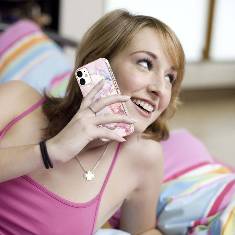 For iPhone 12 / 12 Pro Electroplating Marble Pattern Dual-side IMD TPU Shockproof Case(Rose Gold 005) by buy2fix
