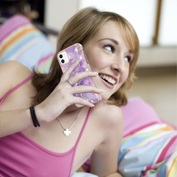For iPhone 11 Electroplating Marble Pattern Dual-side IMD TPU Shockproof Case (Purple 002) by buy2fix