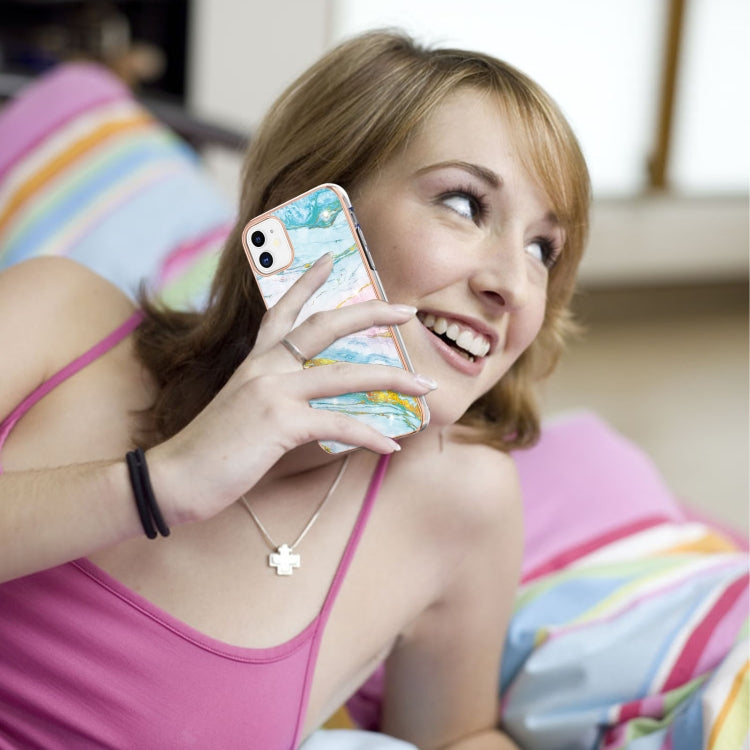 For iPhone 11 Electroplating Marble Pattern Dual-side IMD TPU Shockproof Case (Green 004) by buy2fix