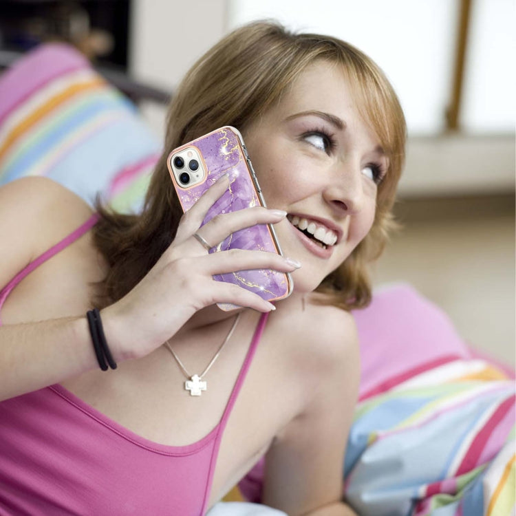 For iPhone 11 Pro Max Electroplating Marble Pattern Dual-side IMD TPU Shockproof Case (Purple 002) by buy2fix