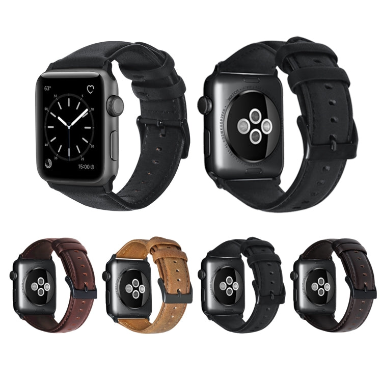 For Apple Watch Ultra 49mm&Watch Ultra 2 49mm / Series 9&8&7 45mm / SE 3&SE 2&6&SE&5&4 44mm / 3&2&1 42mm Oil Wax Genuine Leather Strap Watch Band(Black) by buy2fix