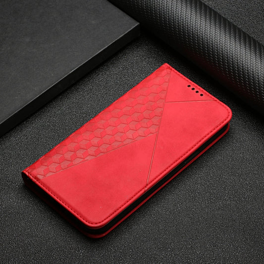 For iPhone 11 Diamond Pattern Splicing Skin Feel Magnetic Horizontal Flip Leather Case with Card Slots & Holder & Wallet (Red) by buy2fix
