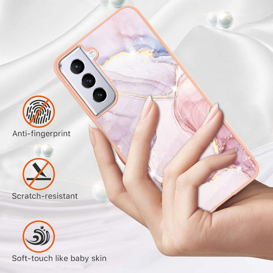 For Samsung Galaxy S21+ 5G Electroplating Marble Pattern Dual-side IMD TPU Shockproof Case(Rose Gold 005) by buy2fix