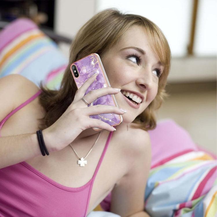 For Xiaomi Redmi 9A Electroplating Marble Pattern Dual-side IMD TPU Shockproof Case(Purple 002) by buy2fix