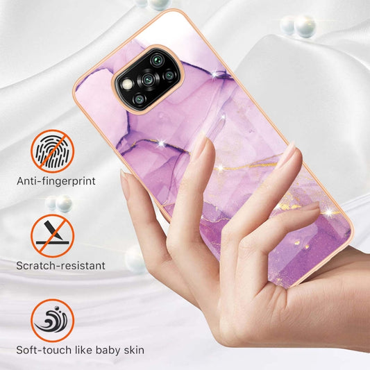 For Xiaomi Poco X3 NFC Electroplating Marble Pattern Dual-side IMD TPU Shockproof Case(Purple 001) by buy2fix
