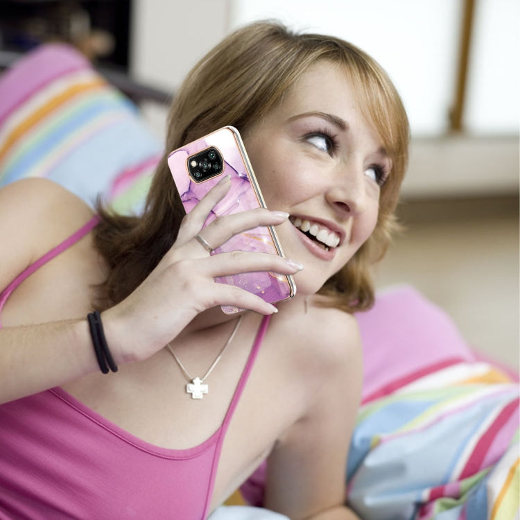 For Xiaomi Poco X3 NFC Electroplating Marble Pattern Dual-side IMD TPU Shockproof Case(Purple 001) by buy2fix