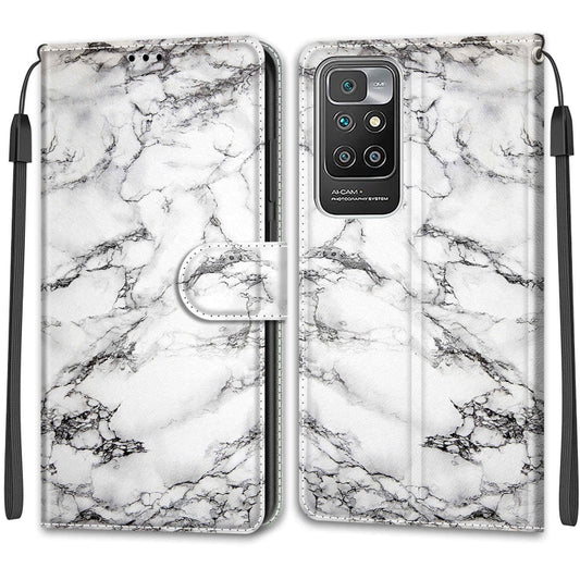 Voltage Coloured Drawing Magnetic Clasp Horizontal Flip PU Leather Case with Holder & Card Slots For Xiaomi Redmi 10(C01 White Marble) by buy2fix