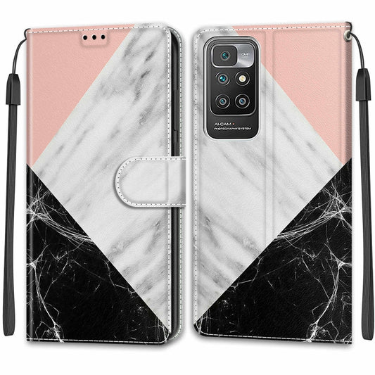 Voltage Coloured Drawing Magnetic Clasp Horizontal Flip PU Leather Case with Holder & Card Slots For Xiaomi Redmi 10(C07 Pink White Black) by buy2fix