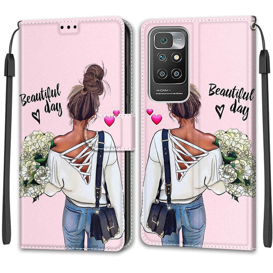 Voltage Coloured Drawing Magnetic Clasp Horizontal Flip PU Leather Case with Holder & Card Slots For Xiaomi Redmi 10(C09 Hug Flower) by buy2fix