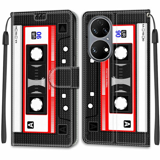 Voltage Coloured Drawing Magnetic Clasp Horizontal Flip PU Leather Case with Holder & Card Slots For Huawei P50(C10 Black Red Tape) by buy2fix