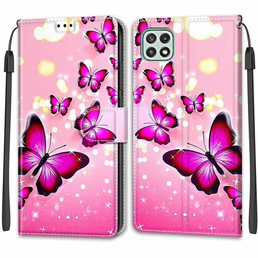 Voltage Coloured Drawing Magnetic Clasp Horizontal Flip PU Leather Case with Holder & Card Slots For Samsung Galaxy A22 5G(C03 Gradient Pink Flying Butterflies) by buy2fix