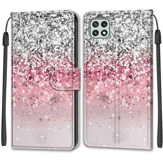 Voltage Coloured Drawing Magnetic Clasp Horizontal Flip PU Leather Case with Holder & Card Slots For Samsung Galaxy A22 5G(C13 Silver Pink Glitter) by buy2fix