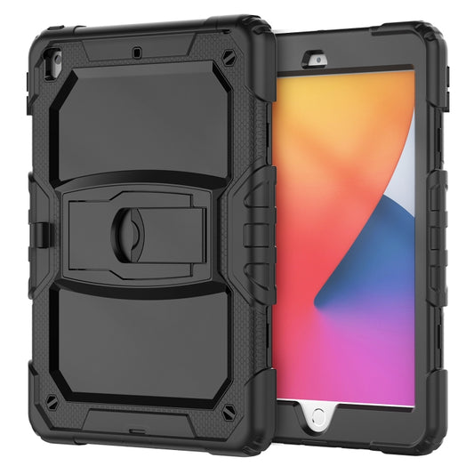 For iPad 10.2 2021 / 2020 / 2019 Shockproof Colorful Silica Gel + PC Protective Case with Holder & Shoulder Strap(Black) by buy2fix