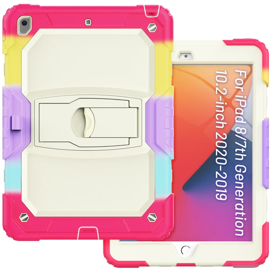 For iPad 10.2 2021 / 2020 / 2019 Shockproof Colorful Silica Gel + PC Protective Case with Holder & Shoulder Strap(Colorful Red) by buy2fix