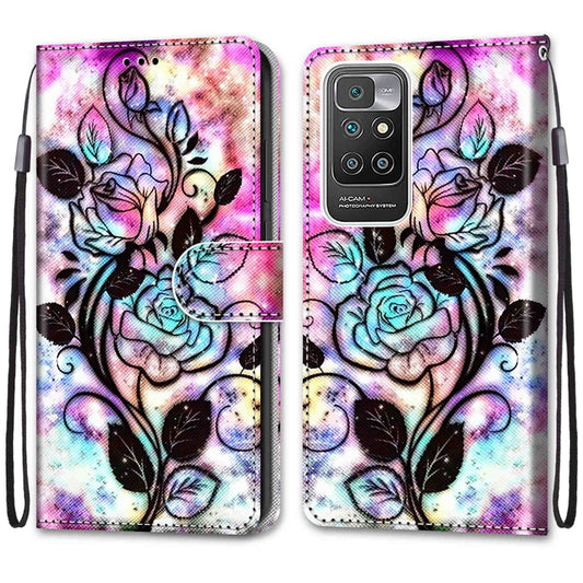 For Xiaomi Redmi 10 Coloured Drawing Cross Texture Horizontal Flip PU Leather Case with Holder & Card Slots & Wallet & Lanyard(Color Bottom Hollow Flower) by buy2fix