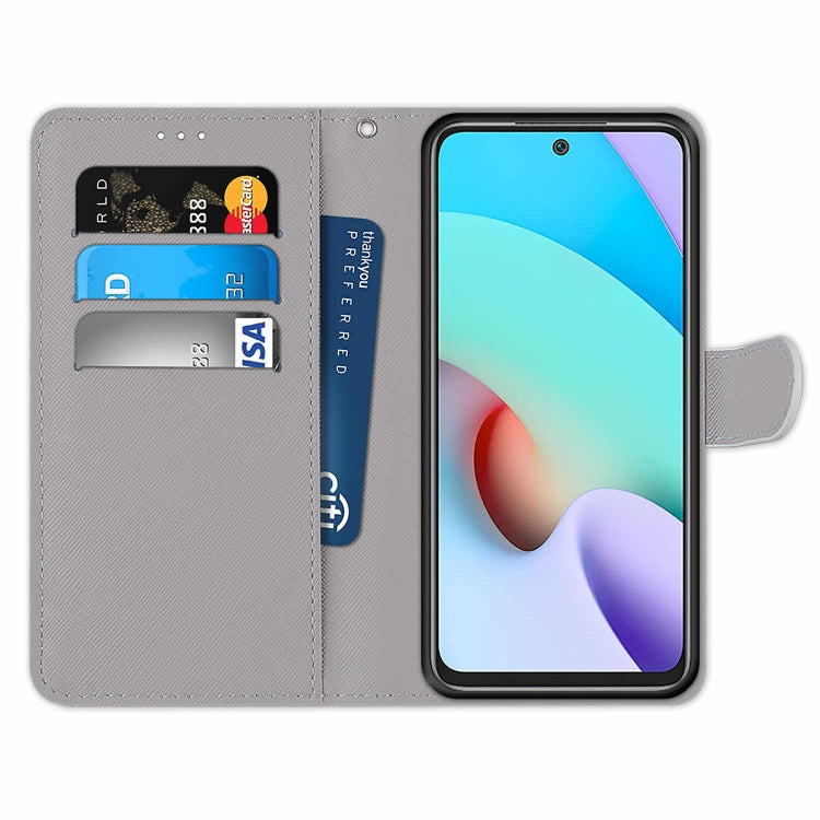 For Xiaomi Redmi 10 Coloured Drawing Cross Texture Horizontal Flip PU Leather Case with Holder & Card Slots & Wallet & Lanyard(Color Bottom Hollow Flower) by buy2fix