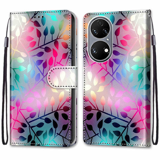 For Huawei P50 Coloured Drawing Cross Texture Horizontal Flip PU Leather Case with Holder & Card Slots & Wallet & Lanyard(Translucent Glass) by buy2fix