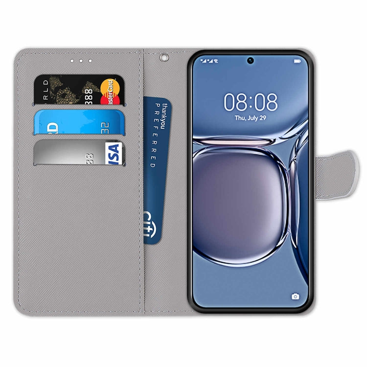 For Huawei P50 Coloured Drawing Cross Texture Horizontal Flip PU Leather Case with Holder & Card Slots & Wallet & Lanyard(Snow Puppy) by buy2fix