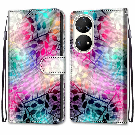 For Huawei P50 Pro Coloured Drawing Cross Texture Horizontal Flip PU Leather Case with Holder & Card Slots & Wallet & Lanyard(Translucent Glass) by buy2fix