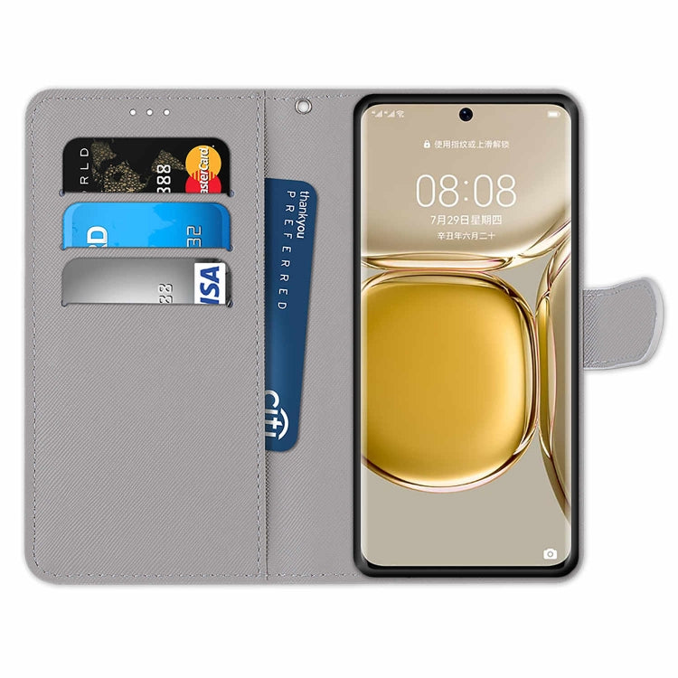 For Huawei P50 Pro Coloured Drawing Cross Texture Horizontal Flip PU Leather Case with Holder & Card Slots & Wallet & Lanyard(Pensive Wolf) by buy2fix
