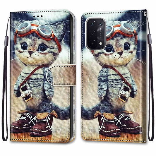 For OPPO A93 5G / A93s 5G / A54 5G / A74 5G Coloured Drawing Cross Texture Horizontal Flip PU Leather Case with Holder & Card Slots & Wallet & Lanyard(Leather Shoes Cat) by buy2fix