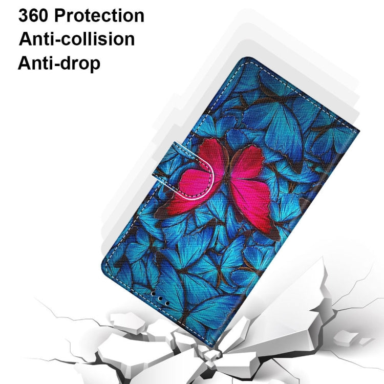 For OPPO A54 4G / A16 4G / A53s 5G / A55 5G Coloured Drawing Cross Texture Horizontal Flip PU Leather Case with Holder & Card Slots & Wallet & Lanyard(Blue Red Butterfly) by buy2fix