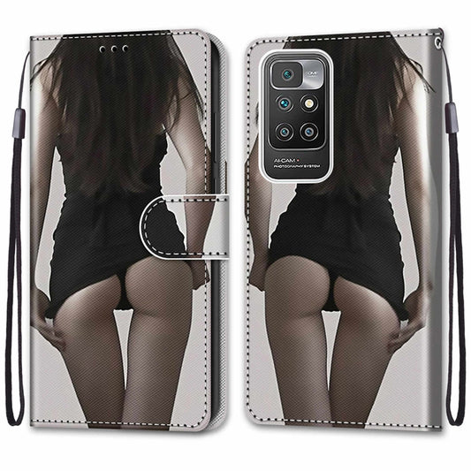 For Xiaomi Redmi 10 Coloured Drawing Cross Texture Horizontal Flip PU Leather Case with Holder & Card Slots & Wallet & Lanyard(Upskirt) by buy2fix