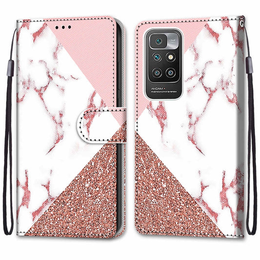For Xiaomi Redmi 10 Coloured Drawing Cross Texture Horizontal Flip PU Leather Case with Holder & Card Slots & Wallet & Lanyard(Pink Stone Texture) by buy2fix