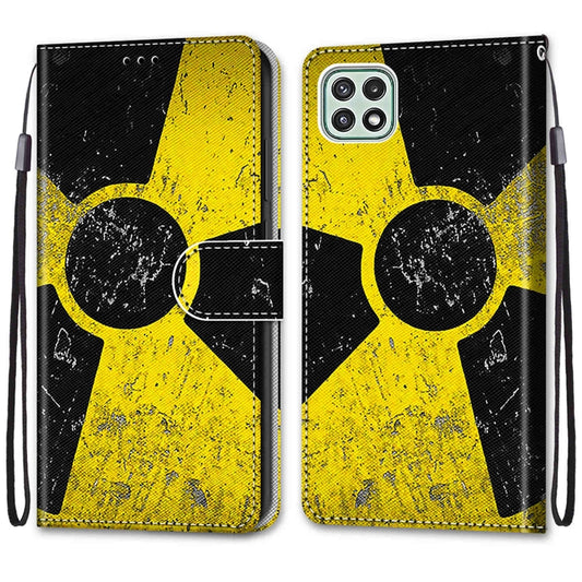 For Samsung Galaxy A22 5G Coloured Drawing Cross Texture Horizontal Flip PU Leather Case with Holder & Card Slots & Wallet & Lanyard(Yellow Black Logo) by buy2fix