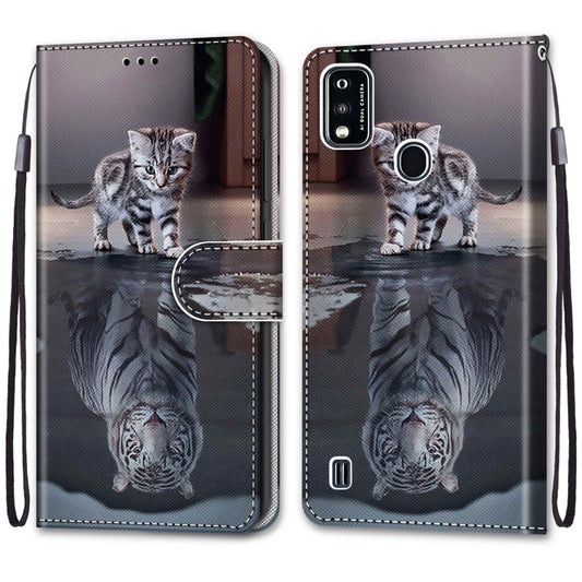 For ZTE Blade A51 Coloured Drawing Cross Texture Horizontal Flip PU Leather Case with Holder & Card Slots & Wallet & Lanyard(Cat Becomes Tiger) by buy2fix