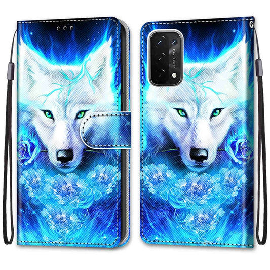 For OPPO A54 5G / A74 5G / A93 5G / A93s 5G Coloured Drawing Cross Texture Horizontal Flip PU Leather Case with Holder & Card Slots & Wallet & Lanyard(Rose Wolf) by buy2fix