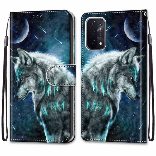 For OPPO A54 5G / A74 5G / A93 5G / A93s 5G Coloured Drawing Cross Texture Horizontal Flip PU Leather Case with Holder & Card Slots & Wallet & Lanyard(Pensive Wolf) by buy2fix