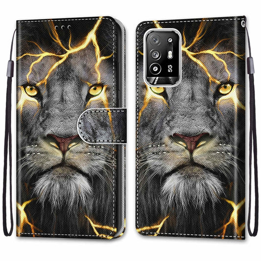 For OPPO F19 Pro+ 5G / A94 5G / A95 5G Coloured Drawing Cross Texture Horizontal Flip PU Leather Case with Holder & Card Slots & Wallet & Lanyard(Fission Lion) by buy2fix