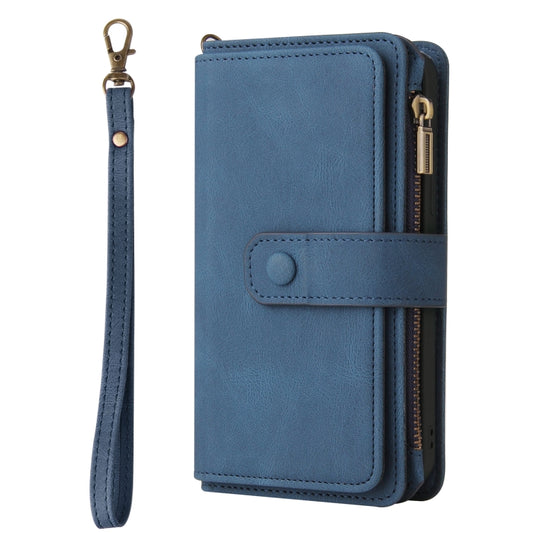 For iPhone 13 mini Skin Feel PU + TPU Horizontal Flip Leather Case with Holder & 15 Cards Slot & Wallet & Zipper Pocket & Lanyard (Blue) - iPhone 13 mini Cases by buy2fix | Online Shopping UK | buy2fix