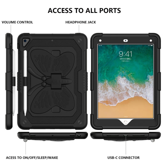 Pure Color PC + Silicone Anti-drop Protective Case with Butterfly Shape Holder & Pen Slot For iPad 9.7 2018 & 2017 / Pro 9.7 inch / Air 2 / 6(Black) - iPad 9.7 (2018) & (2017) Cases by buy2fix | Online Shopping UK | buy2fix
