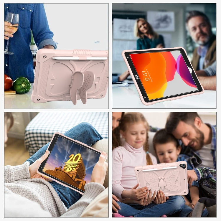 Pure Color PC + Silicone Anti-drop Protective Case with Butterfly Shape Holder & Pen Slot For iPad 10.2 2021 & 2020 & 2019 / Air 3 10.5 inch(Rose Pink) - iPad 10.2 Cases by buy2fix | Online Shopping UK | buy2fix
