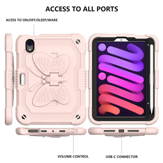 For iPad mini 6 / mini 2024 Pure Color PC + Silicone Anti-drop Protective Tablet Case with Butterfly Shape Holder & Pen Slot(Rose Pink) by buy2fix