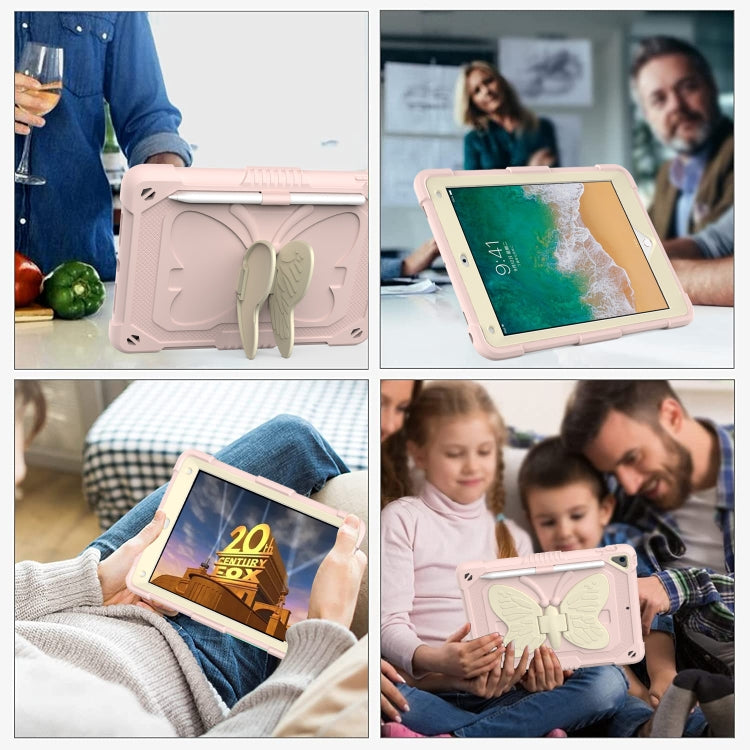 Beige PC + Silicone Anti-drop Protective Case with Butterfly Shape Holder & Pen Slot For iPad 9.7 2018 & 2017 / Pro 9.7 inch / Air 2 / 6(Beige + Rose Pink) - iPad 9.7 (2018) & (2017) Cases by buy2fix | Online Shopping UK | buy2fix