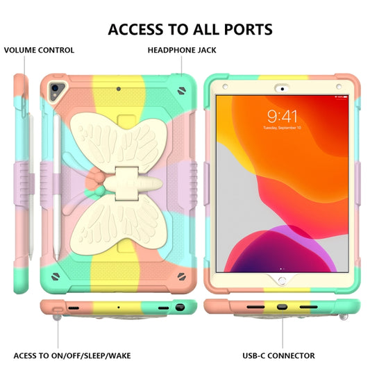 Beige PC + Silicone Anti-drop Protective Case with Butterfly Shape Holder & Pen Slot For iPad 10.2 2021 & 2020 & 2019 / Air 3 10.5 inch(Colorful Rose Gold) - iPad 10.2 Cases by buy2fix | Online Shopping UK | buy2fix