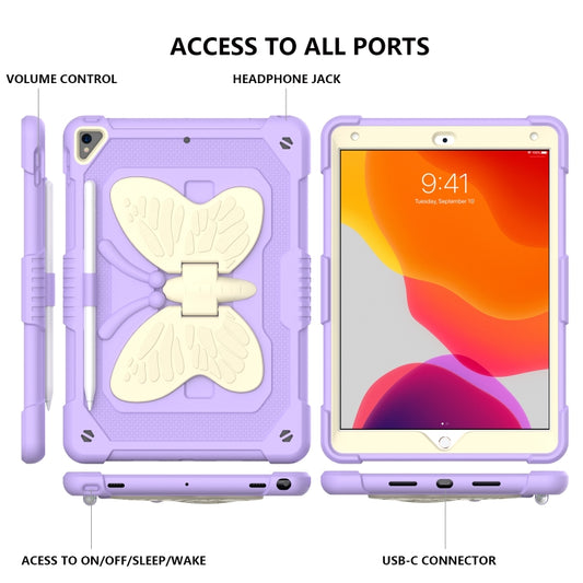 Beige PC + Silicone Anti-drop Protective Case with Butterfly Shape Holder & Pen Slot For iPad 10.2 2021 & 2020 & 2019 / Air 3 10.5 inch(Beige + Light Purple) by buy2fix