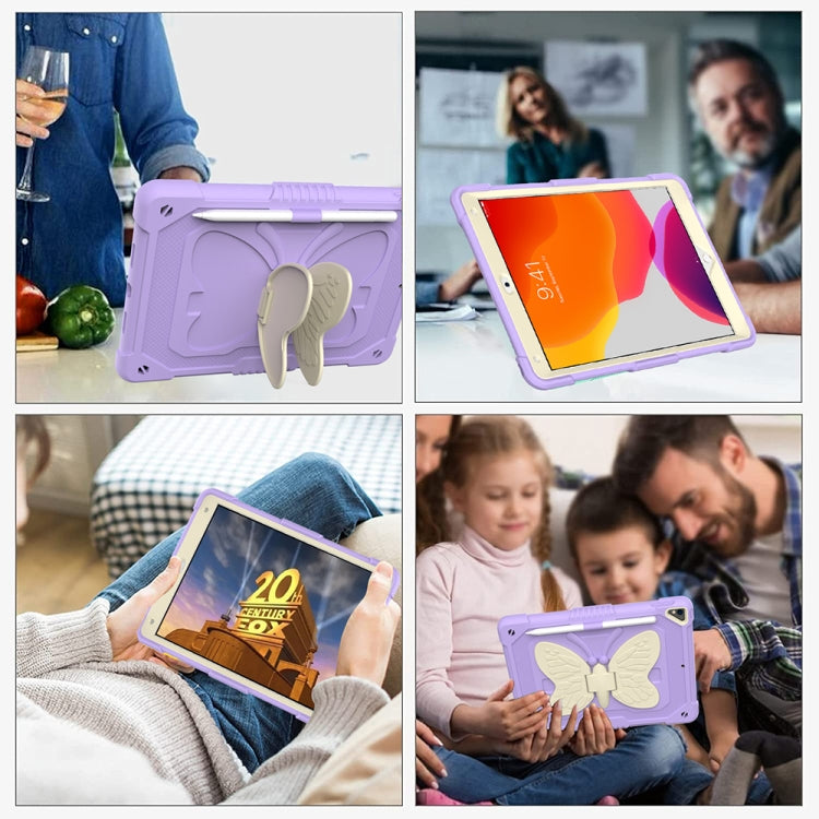 Beige PC + Silicone Anti-drop Protective Case with Butterfly Shape Holder & Pen Slot For iPad 10.2 2021 & 2020 & 2019 / Air 3 10.5 inch(Beige + Light Purple) by buy2fix
