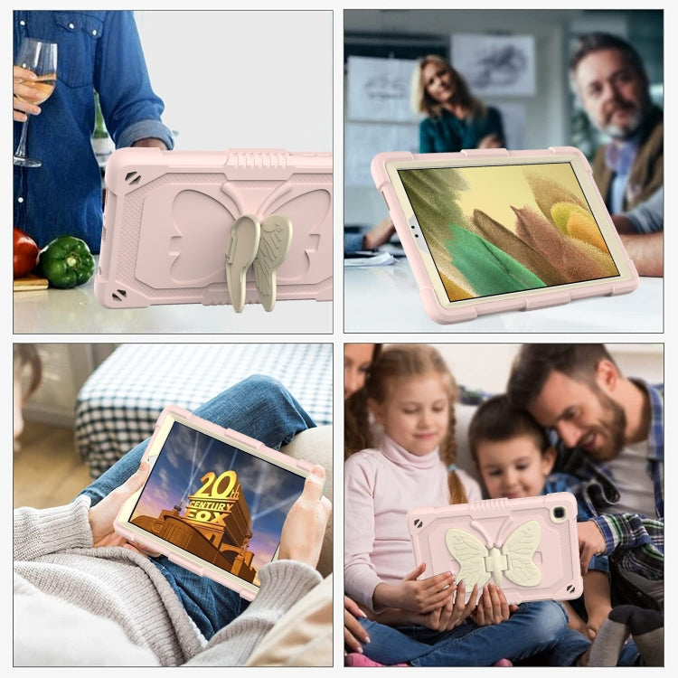 Beige PC + Silicone Anti-drop Protective Case with Butterfly Shape Holder & Pen Slot For Samsung Galaxy Tab A7 Lite 8.7 SM-T220 / SM-T225(Beige + Rose Pink) by buy2fix