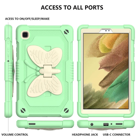 Beige PC + Silicone Anti-drop Protective Case with Butterfly Shape Holder & Pen Slot For Samsung Galaxy Tab A7 Lite 8.7 SM-T220 / SM-T225(Beige + Fresh Green) - Tab A7 Lite T220 / T225 by buy2fix | Online Shopping UK | buy2fix