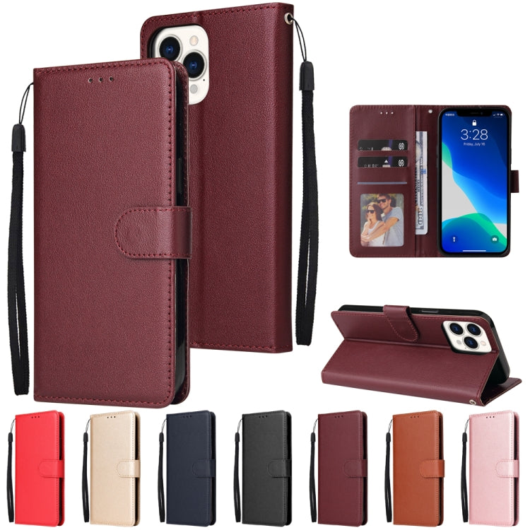 For iPhone 13 Pro Multifunctional Horizontal Flip Leather Case, with Three Card Slot & Holder & Photo Frame & Lanyard (Brown) by buy2fix