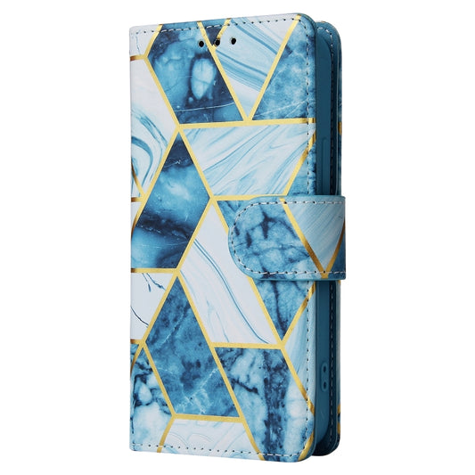 For iPhone 13 Marble Bronzing Stitching Horizontal Flip PU Leather Case with Holder & Card Slots & Wallet & Photo Frame(Blue) by buy2fix