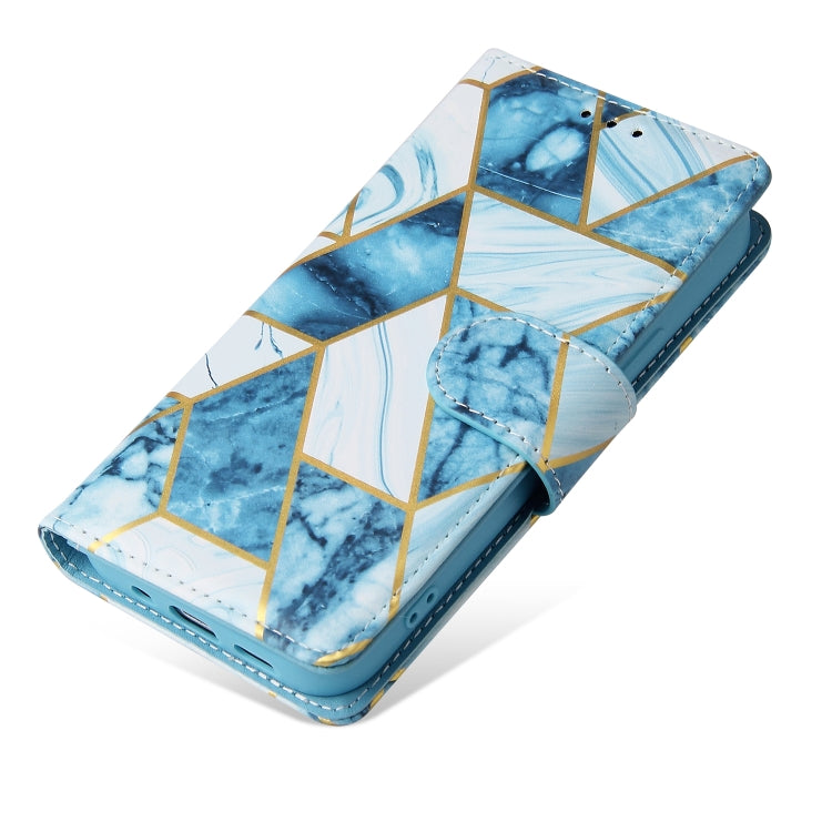 For iPhone 13 Marble Bronzing Stitching Horizontal Flip PU Leather Case with Holder & Card Slots & Wallet & Photo Frame(Blue) by buy2fix