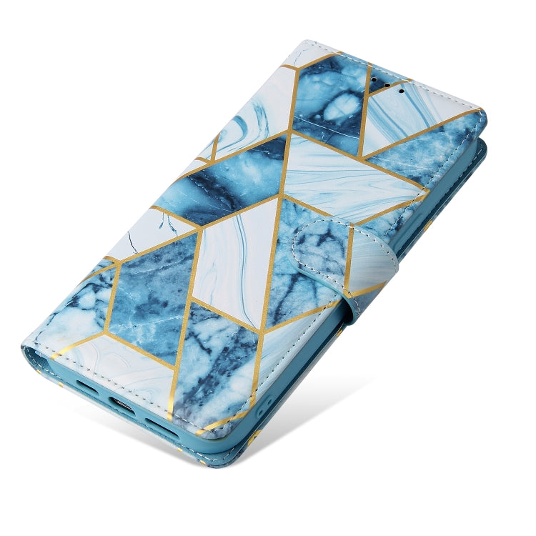 For iPhone 13 Pro Marble Bronzing Stitching Horizontal Flip PU Leather Case with Holder & Card Slots & Wallet & Photo Frame (Blue) by buy2fix