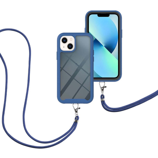 For iPhone 13 Starry Sky Solid Color Series Shockproof PC + TPU Protective Case with Neck Strap(Blue) by buy2fix