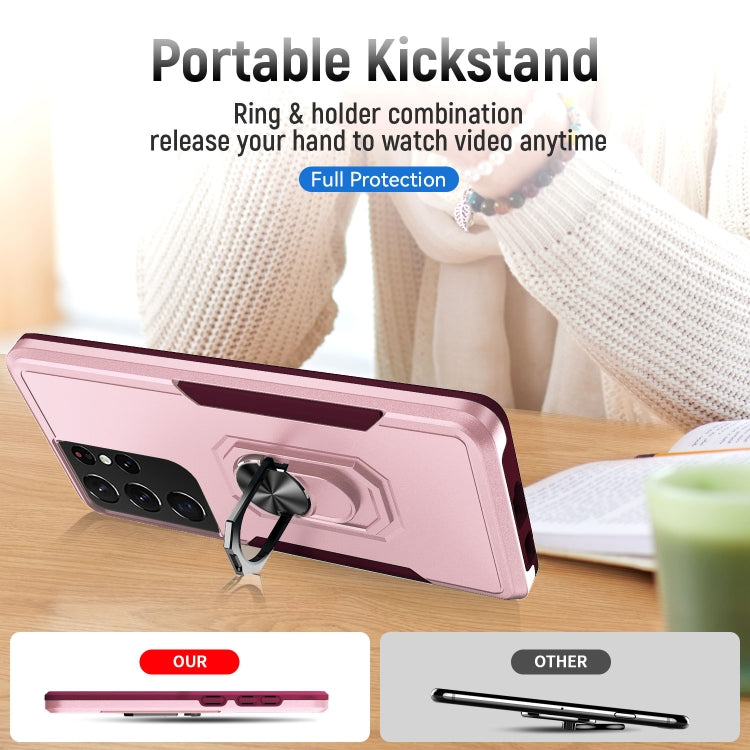 For Samsung Galay S21 Ultra 5G Pioneer Armor Heavy Duty PC + TPU Shockproof Case with Holder(Pink) by buy2fix