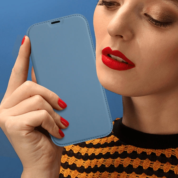 For iPhone 13 Pro Skin Feel Horizontal Flip PU Leather Case with Holder & Card Slot (Smoky Blue) by buy2fix